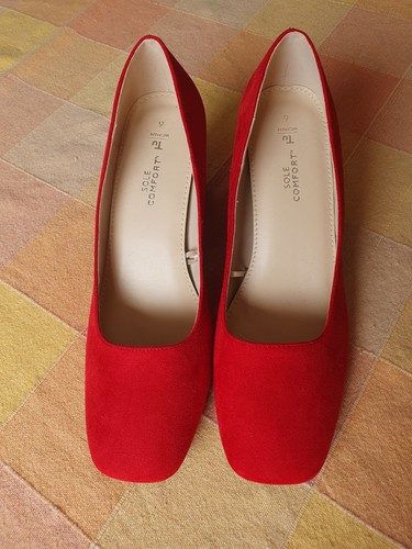 Ladies red faux suede court - ladies,