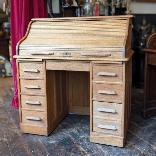 Antique oak roll top desk - antique,