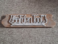 Cast Iron Hooks For Garden Tools On Wooden Base 47cm x 13 cm Owner  Refurbished 