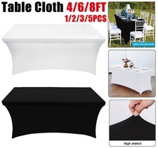4Ft 6Ft 8Ft Rectangular Stretch Tight Fit Folding Table Cover Trestle Tablecloth