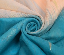 Sushila Vintage Turquoise Blue Saree Blend Silk Floral Woven Sari Craft Fabric