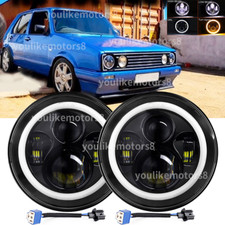Pair Fit VW Golf Mk2 83-92 7" Round Halo Angel Eyes LED Headlights Hi/Low Beam