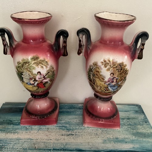 Vintage pair vases with - vintage,