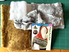 Bundle Faux Fur Fabric Remnants + 20 to Make Faux Fur Fun Book -Grey White Brown