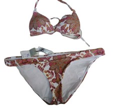 Atmosphere paisley print bikini size 10/12 top XL pink green orange halter neck