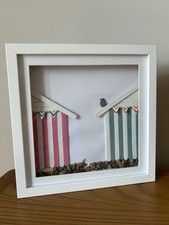 Handmade Beach Themed Beach Hut Pebble Picture 27cm x 27cm