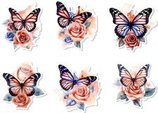 6 x Rose Flower  Butterfly