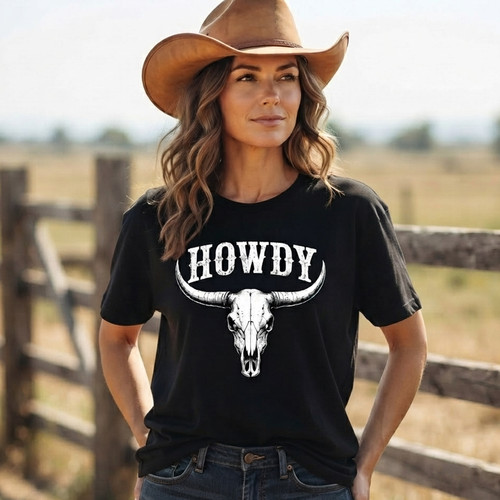 Western howdy cowgirl skull - cowgirl,