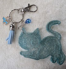 Keyring Cat Blue Glitter