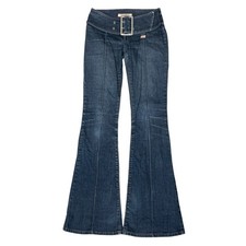 Y2K 'Miss Sixty' Blue Faded Low-Rise Flared Belted Stretch Jeans W30" L31.5"
