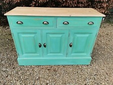 LIGHTLY DISTRESSED SOLID PINE RUSTIC SIDEBOARD IN  ARSENIC GREEN FARROW & BALL 