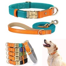 Nylon Dog Puppy Collar Leash Set  Genuine Leather Pet