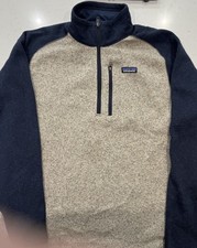 Men’s Patagonia better sweater quarter zip 1/4 jacket Navy Grey/Brown L Large