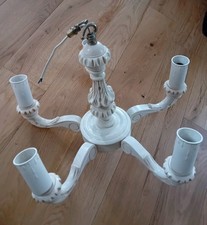 Vintage 5 Arm White Wooden Chandelier Ceiling Light