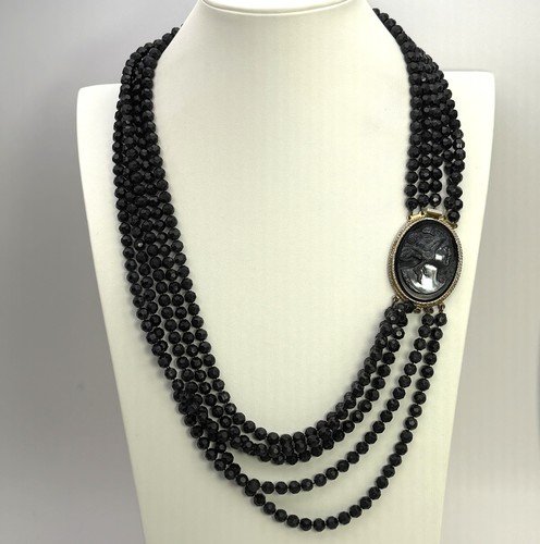 Vintage black cameo necklace - black,