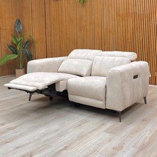 Furniture Village 'Ezra' 2 Seater Sofa Ivory Velvet Power Recliner Headrest