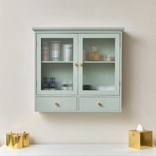 Duck Egg Blue Reeded Glass Wall Cabinet with Drawers shelving storage bathroom