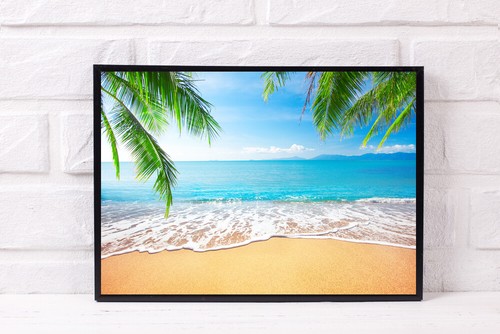 Beach seaside print poster - a4,