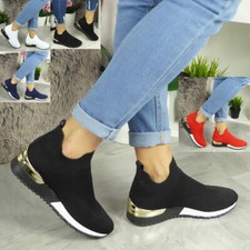 Ladies Sock Wedge Trainers