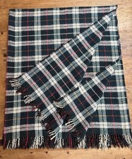 Vintage Plaid Tartan Throw Or Blanket, Pink Stripe, Fringed Edge.