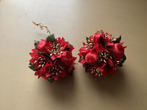 Pair vintage red poinsettia - of,