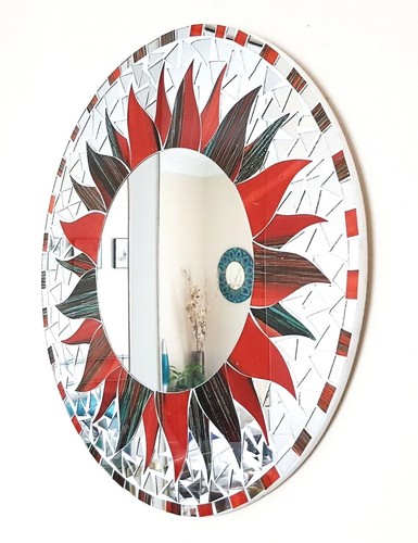 Round red black mosaic - black, sun