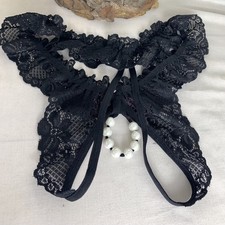 Male Open Crotch Lacy Panties with Pearl Encrusted Elasticated Security Hoop!