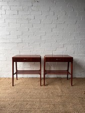 VINTAGE PAIR OF SWEDISH BEDSIDE TABLES WITH BRASS HANDLES