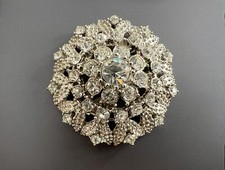 Huge Vintage 1980s Statement Button Swarovski Crystals 40mm Snowflake Silver BN