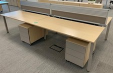 Maple 1600mm by 800 bench desks in singles 2s & 4s with matching mobile pedestal