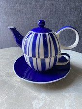 Whittard of Chelsea Clipper Tea for One Set Teapot, Cup and Saucer Blue Stripe