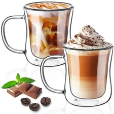 Double Wall Insulated Glass Coffee Mugs Thermal Tea Cup Clear 90ml to 450ml 2x