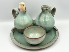 Vintage Woburn Pottery Bowl Jugs & Tray Green & Brown Glaze Set 