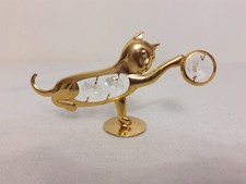 Cat Animal Figurine Ornament 24k Gold Plated With Crystals