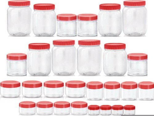 Clear plastic storage jars - storage,
