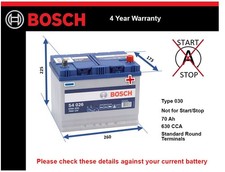 Car Battery S4026 Bosch 068 630A 70Ah 4Yr Warranty 260x173x225