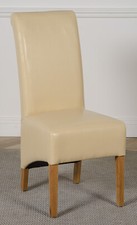 Montana Ivory Leather Dining Chairs | Scroll Top Dining Chairs with Oak Legs