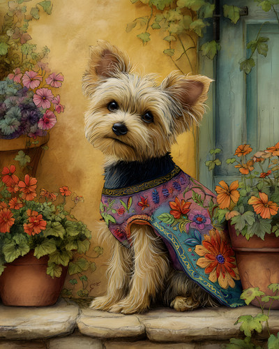 Yorkshire terrier floral - terrier, in