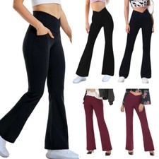 Womens Flared Leggings High Waisted Bootcut Trousers Bootleg Stretchy Leggings
