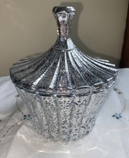 CRACKLED GLASS LIDDED CANDY DISH TRINKET DRESSING TABLE COTTON WOOL  STORE