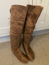 Tan Suede Effect Wide Calf Boots Size 6
