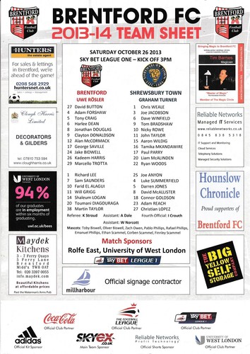Teamsheet brentford v - teamsheet,