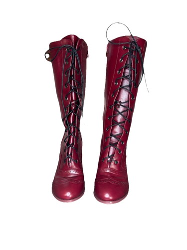 Women burgundy lace - lace, up