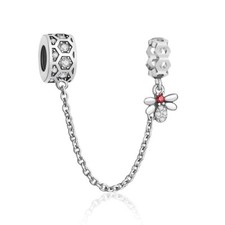 Honey Bee Safety Chain Charm For European Bracelets S925 Sterling Silver