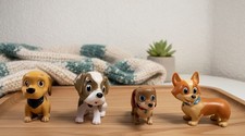 Set of 4 Cartoon Puppy Dog Figurines – Corgi, Dachshund & More