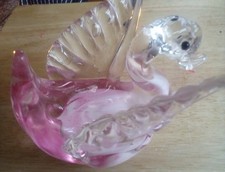 Pink glass swan ornament - glass,