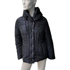 Jacques Vert Coat Women's Size M Navy Shimmer Short Hooded Zip-Up Puffer Jacket