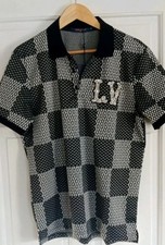 Louis Vuitton Black And Grey Damier Polo Shirt With Crystal LV Patch L