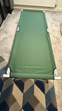 Folding Camp Bed. Single, Green Material, Aluminium Frame, Carry Bag
