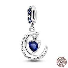 I Love You to the Moon & Back Heart Dangle Charm Sterling Silver Bracelet S925